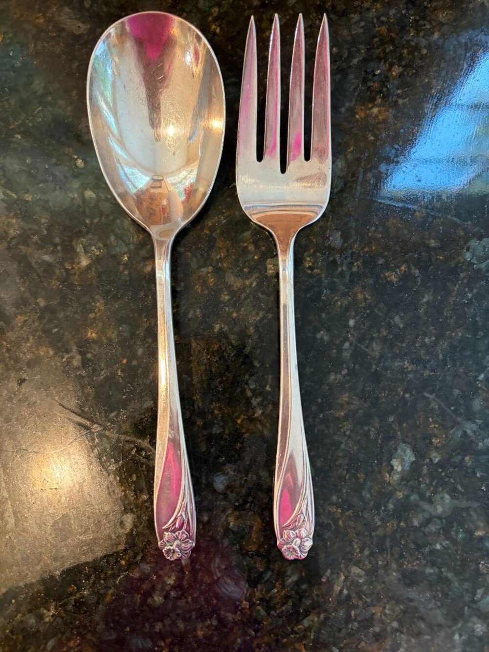 Vintage 1847 Rogers Bros. Silverplate "Daffodil" Pattern Serving Fork and Spoon,